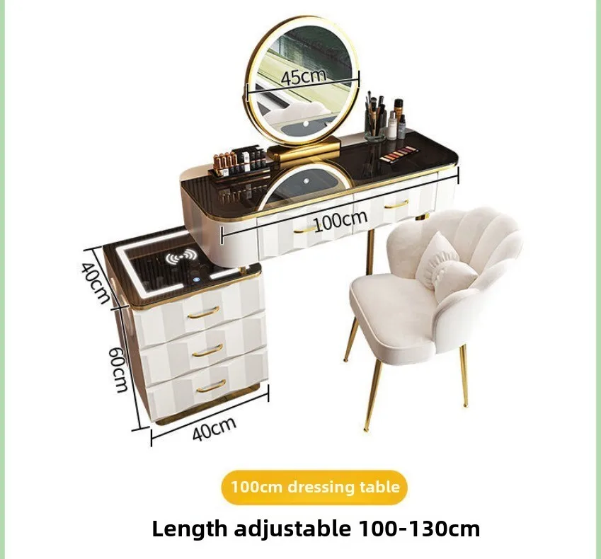 Multi-functional Smart Dresser,Wireless Charging Light Luxury Nordic Bedroom Makeup Table,Modern Simple Princess Dressing Table