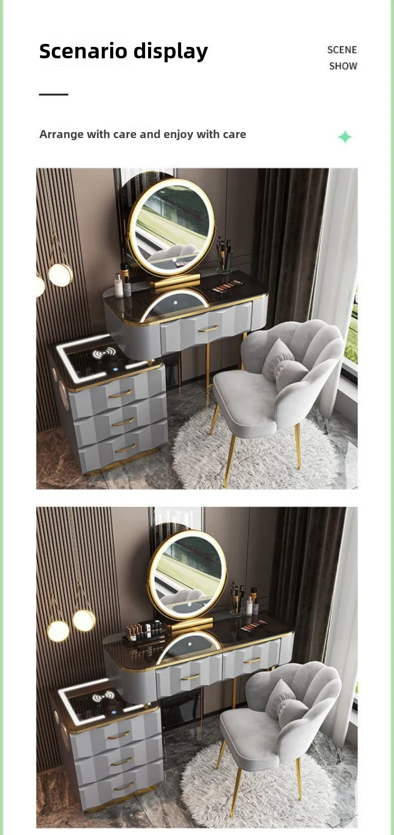 Multi-functional Smart Dresser,Wireless Charging Light Luxury Nordic Bedroom Makeup Table,Modern Simple Princess Dressing Table