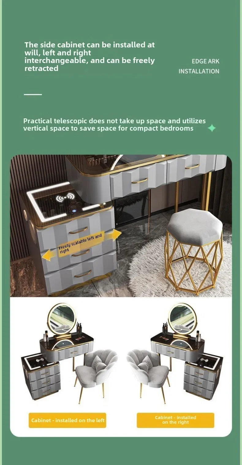 Multi-functional Smart Dresser,Wireless Charging Light Luxury Nordic Bedroom Makeup Table,Modern Simple Princess Dressing Table