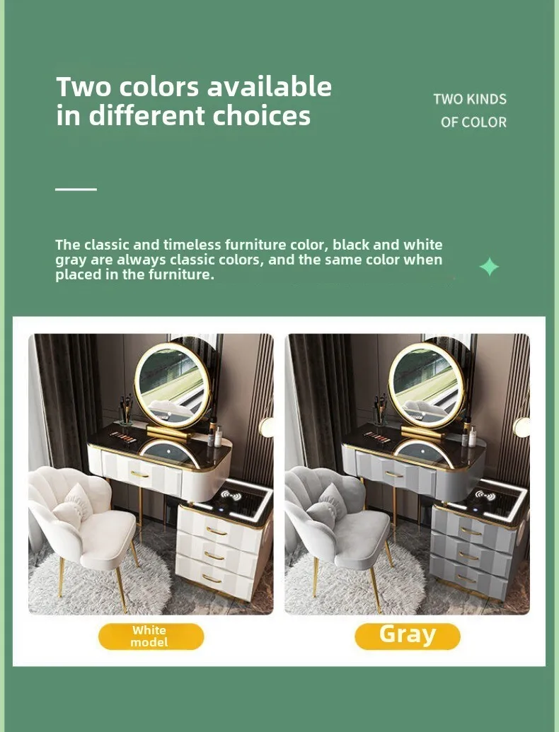 Multi-functional Smart Dresser,Wireless Charging Light Luxury Nordic Bedroom Makeup Table,Modern Simple Princess Dressing Table