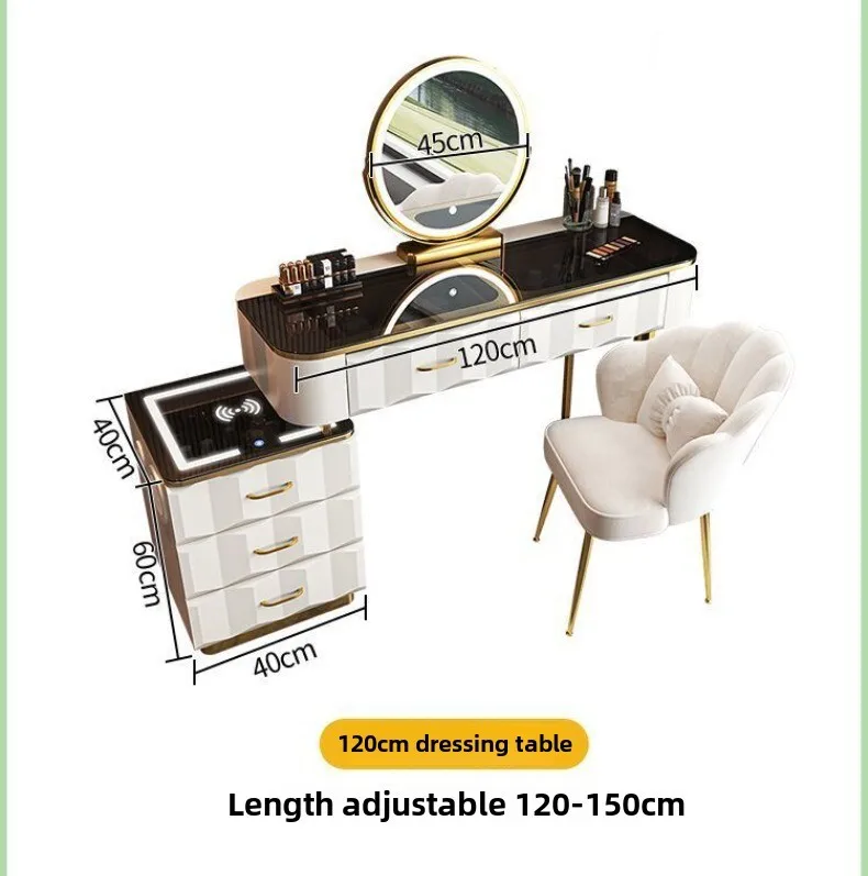 Multi-functional Smart Dresser,Wireless Charging Light Luxury Nordic Bedroom Makeup Table,Modern Simple Princess Dressing Table