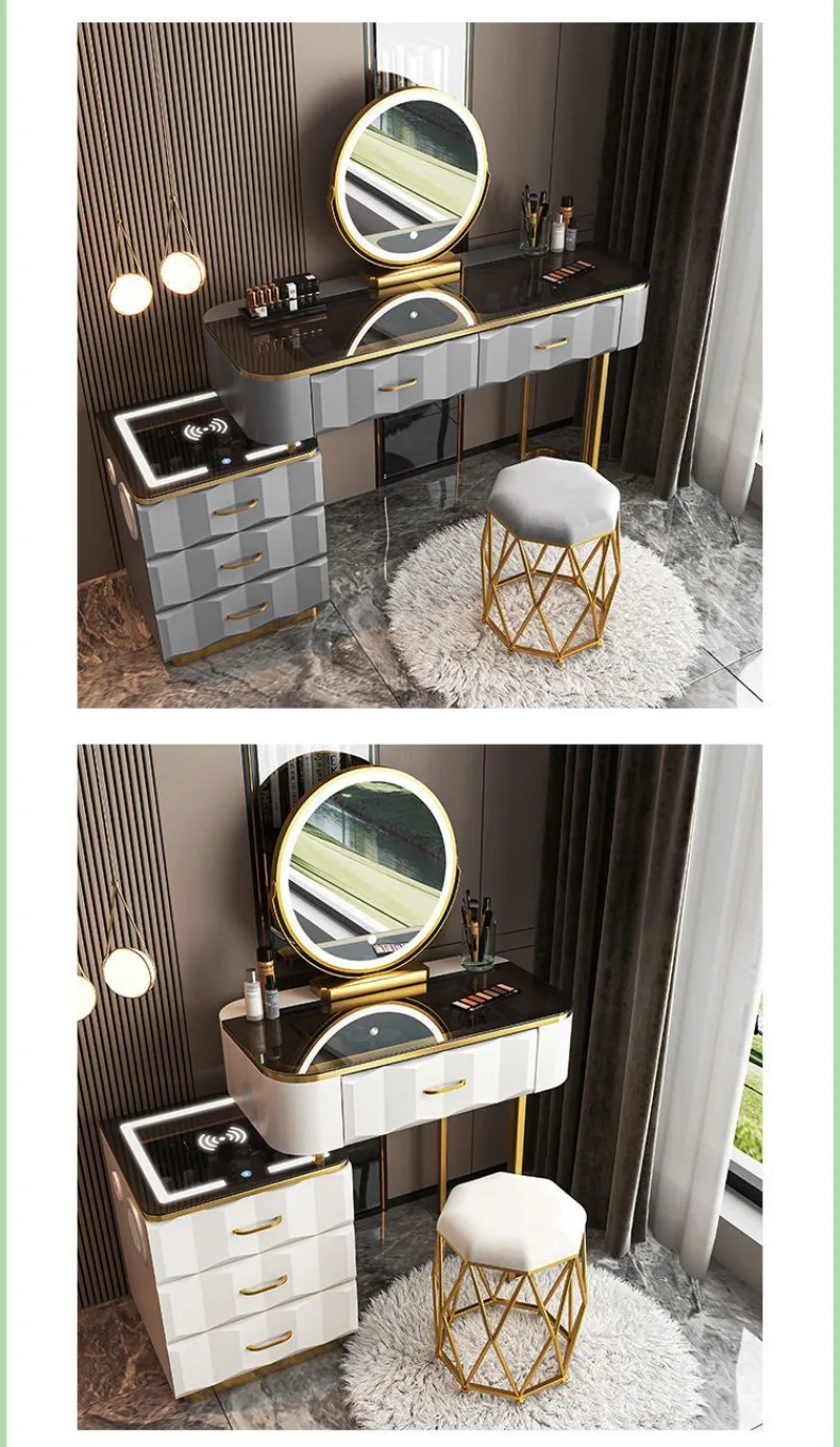 Multi-functional Smart Dresser,Wireless Charging Light Luxury Nordic Bedroom Makeup Table,Modern Simple Princess Dressing Table