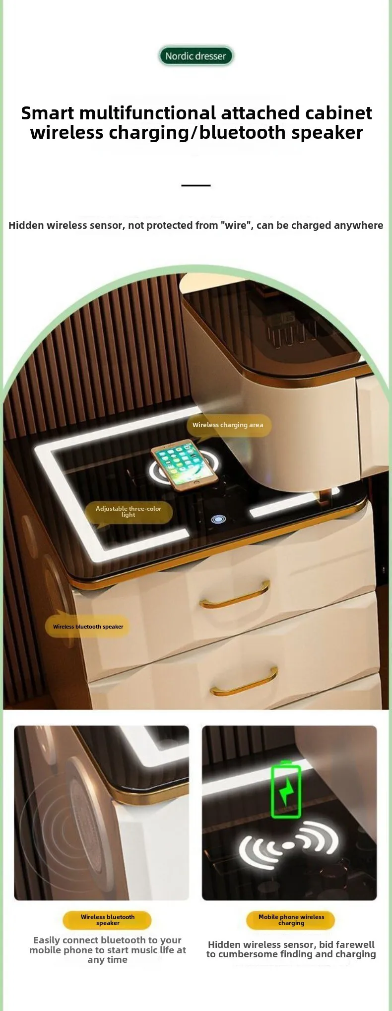 Multi-functional Smart Dresser,Wireless Charging Light Luxury Nordic Bedroom Makeup Table,Modern Simple Princess Dressing Table