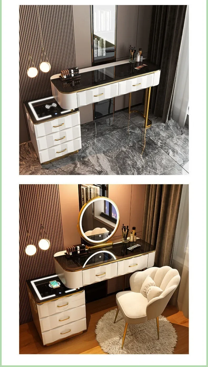 Multi-functional Smart Dresser,Wireless Charging Light Luxury Nordic Bedroom Makeup Table,Modern Simple Princess Dressing Table