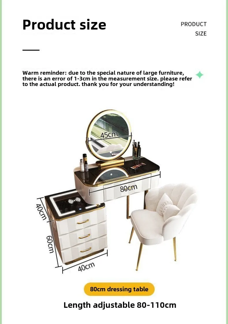 Multi-functional Smart Dresser,Wireless Charging Light Luxury Nordic Bedroom Makeup Table,Modern Simple Princess Dressing Table