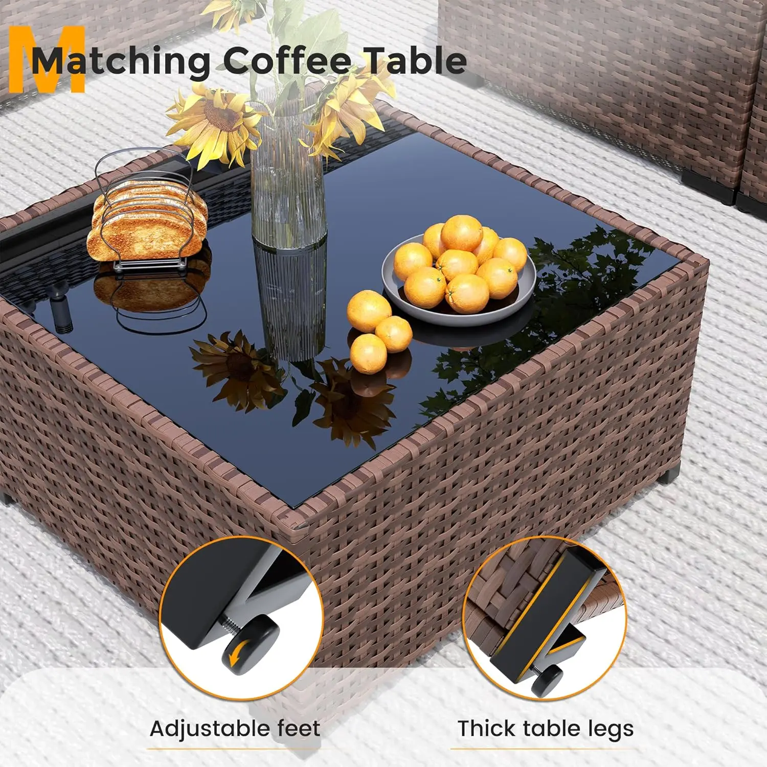 Furniture Set with Fire Pit Table, 8 Piece Sectional Sofas, All-Weather Wicker Conversation for Garden, Backyard,, Customized