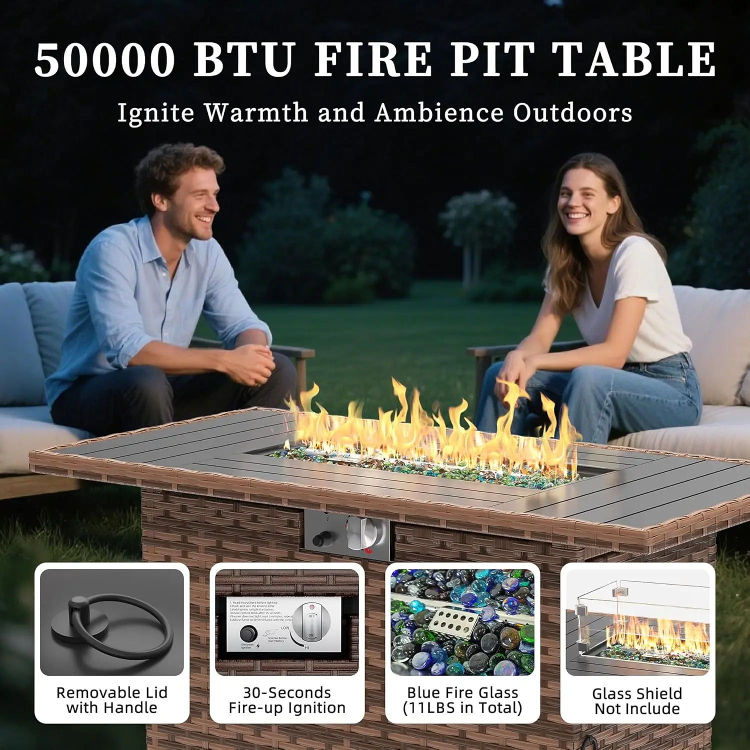 Furniture Set with Fire Pit Table, 8 Piece Sectional Sofas, All-Weather Wicker Conversation for Garden, Backyard,, Customized
