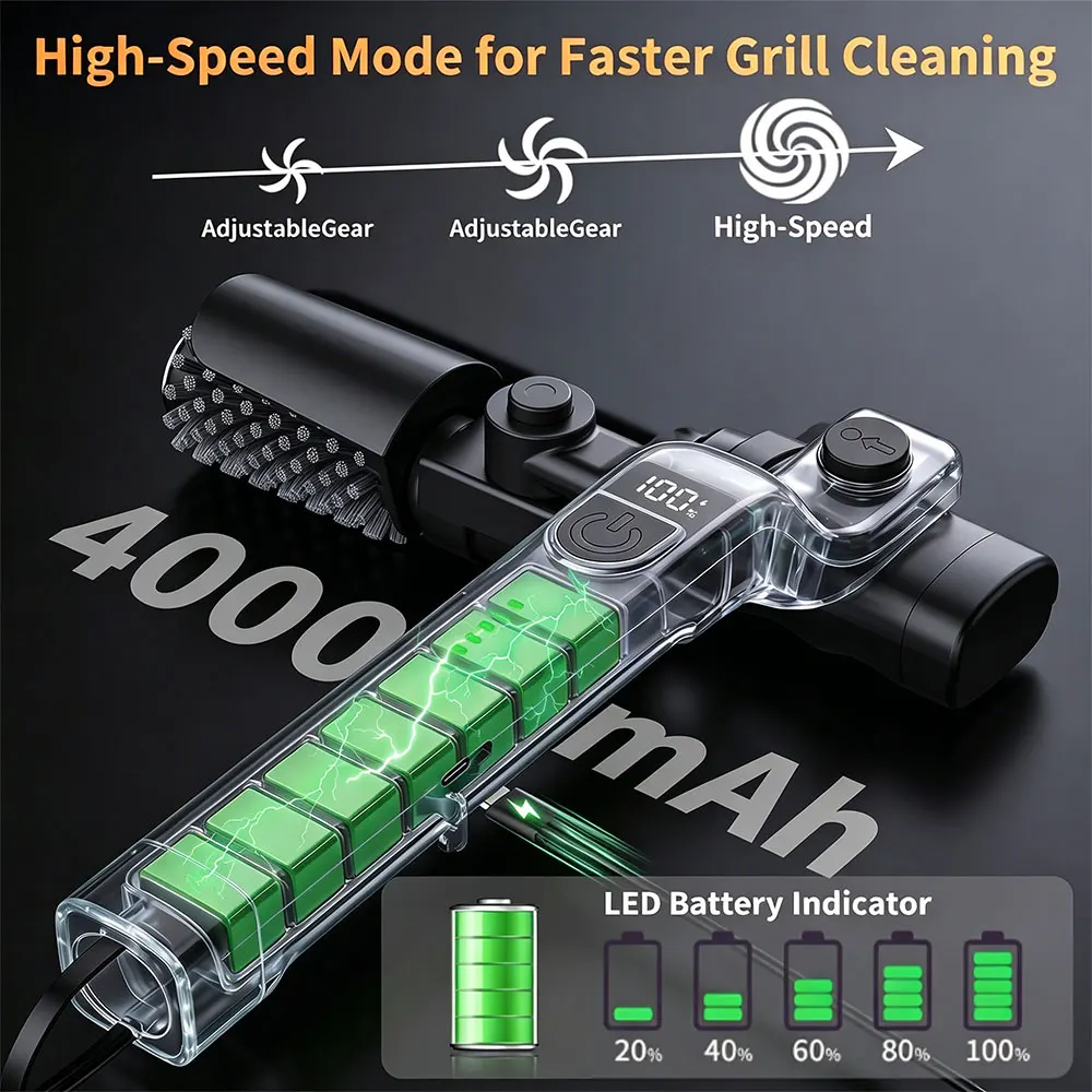 BBQ Grill Brush 3-Speed Settings Electric Grill Brush,180° Adjustable Head,90 Mins Grill Cleaner for Outdoor Griddles Smokers BBQ Grill Brush 3-Speed Settings Electric Grill Brush,180° Adjustable Head,90 Mins Grill Cleaner for Outdoor Griddles Smokers