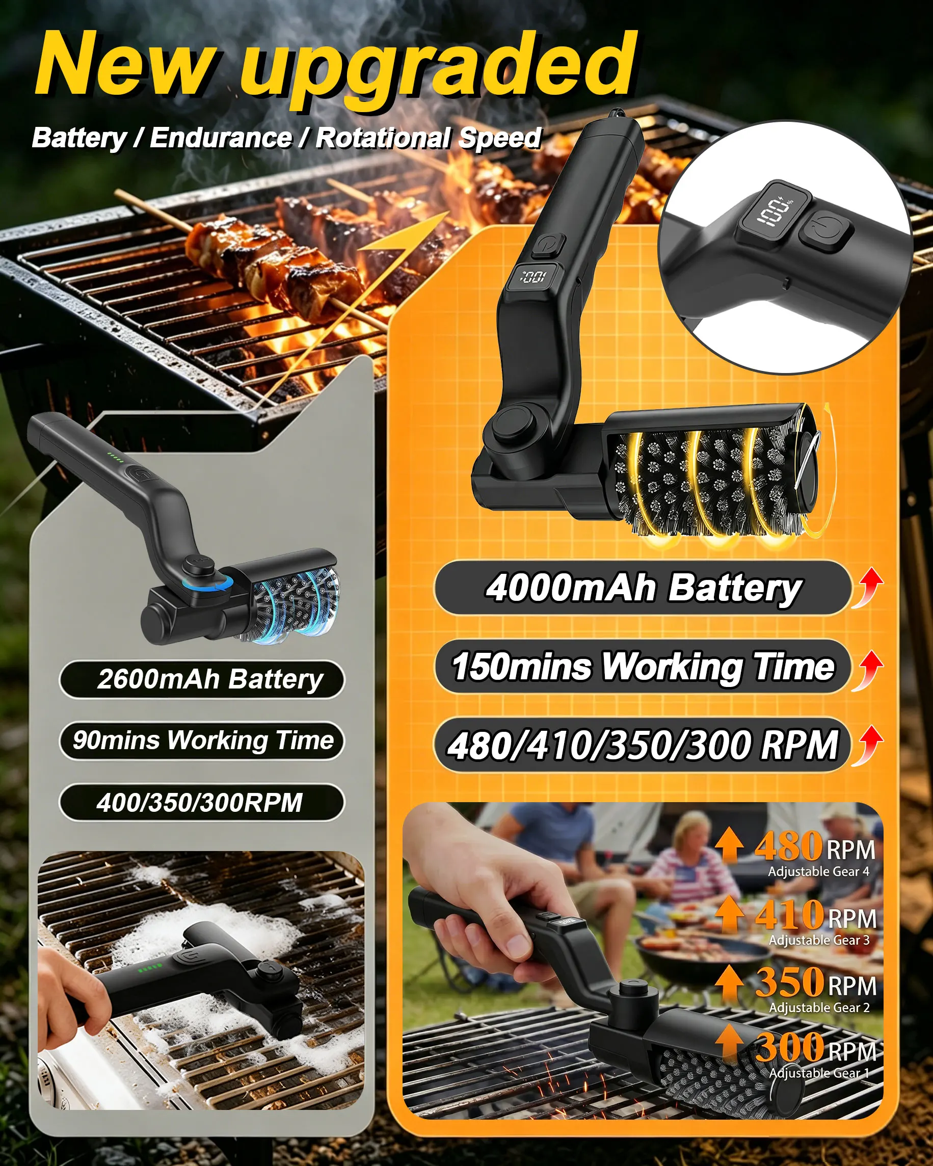 BBQ Grill Brush 3-Speed Settings Electric Grill Brush,180° Adjustable Head,90 Mins Grill Cleaner for Outdoor Griddles Smokers BBQ Grill Brush 3-Speed Settings Electric Grill Brush,180° Adjustable Head,90 Mins Grill Cleaner for Outdoor Griddles Smokers