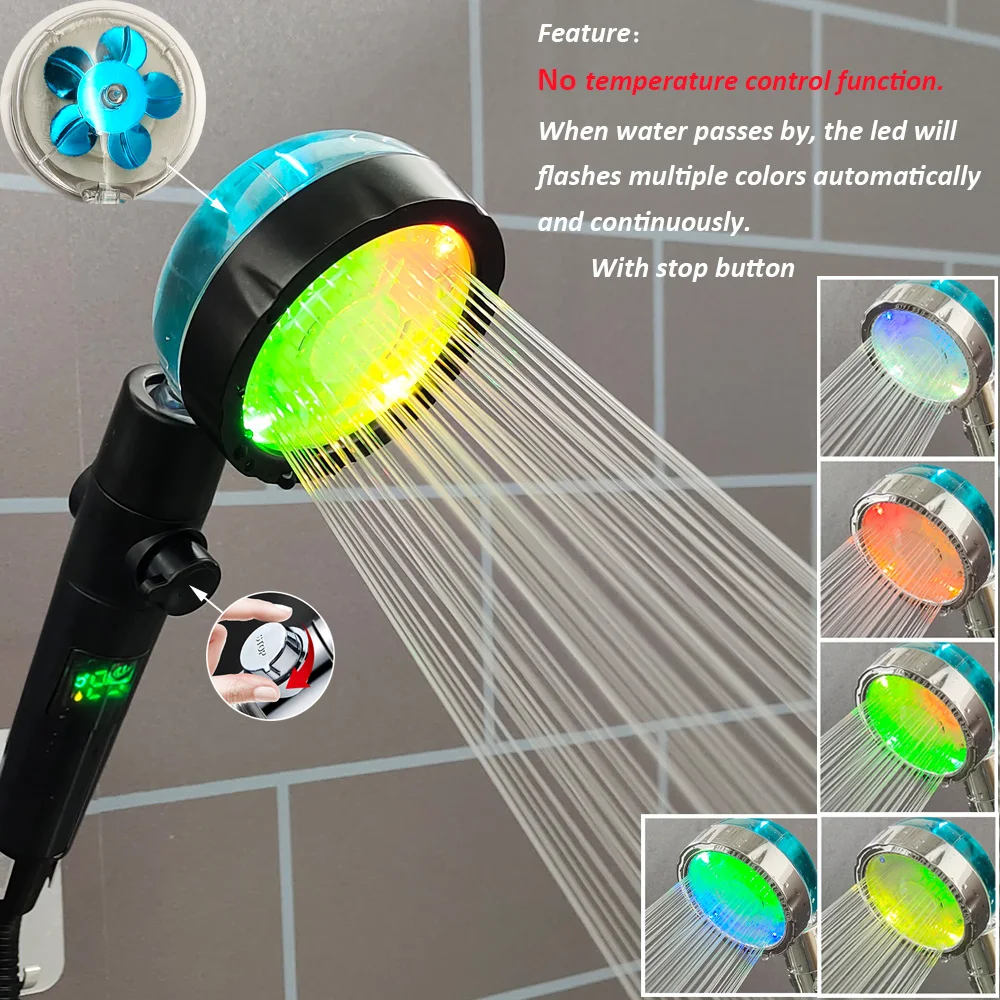 3/7 Colors Changes Led Shower Head with Propeller Stop Button Turbocharging High Pressure Showerhead Temperature Display Shower 3/7 Colors Changes Led Shower Head with Propeller Stop Button Turbocharging High Pressure Showerhead Temperature Display Shower