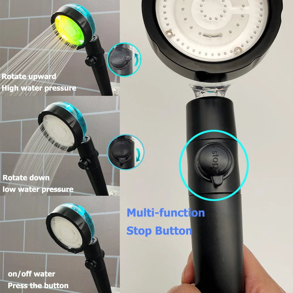 3/7 Colors Changes Led Shower Head with Propeller Stop Button Turbocharging High Pressure Showerhead Temperature Display Shower 3/7 Colors Changes Led Shower Head with Propeller Stop Button Turbocharging High Pressure Showerhead Temperature Display Shower