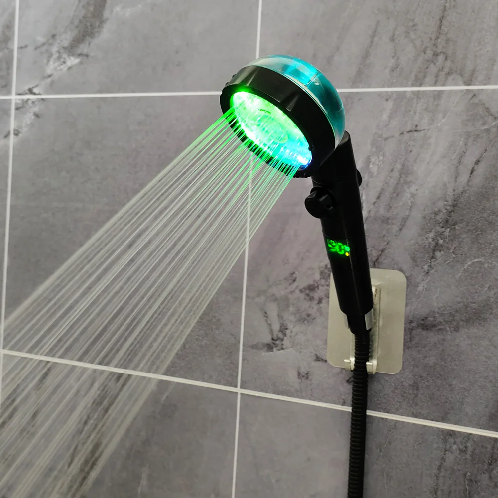 3/7 Colors Changes Led Shower Head with Propeller Stop Button Turbocharging High Pressure Showerhead Temperature Display Shower 3/7 Colors Changes Led Shower Head with Propeller Stop Button Turbocharging High Pressure Showerhead Temperature Display Shower
