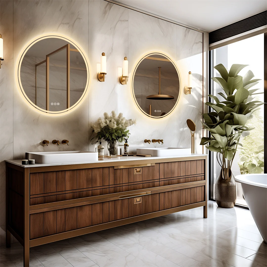 LUVODI 80cm Round Bathroom Mirror with Intelligent Illuminate Touch Screen Dimmable Anti-Fog LED Light for Bathroom