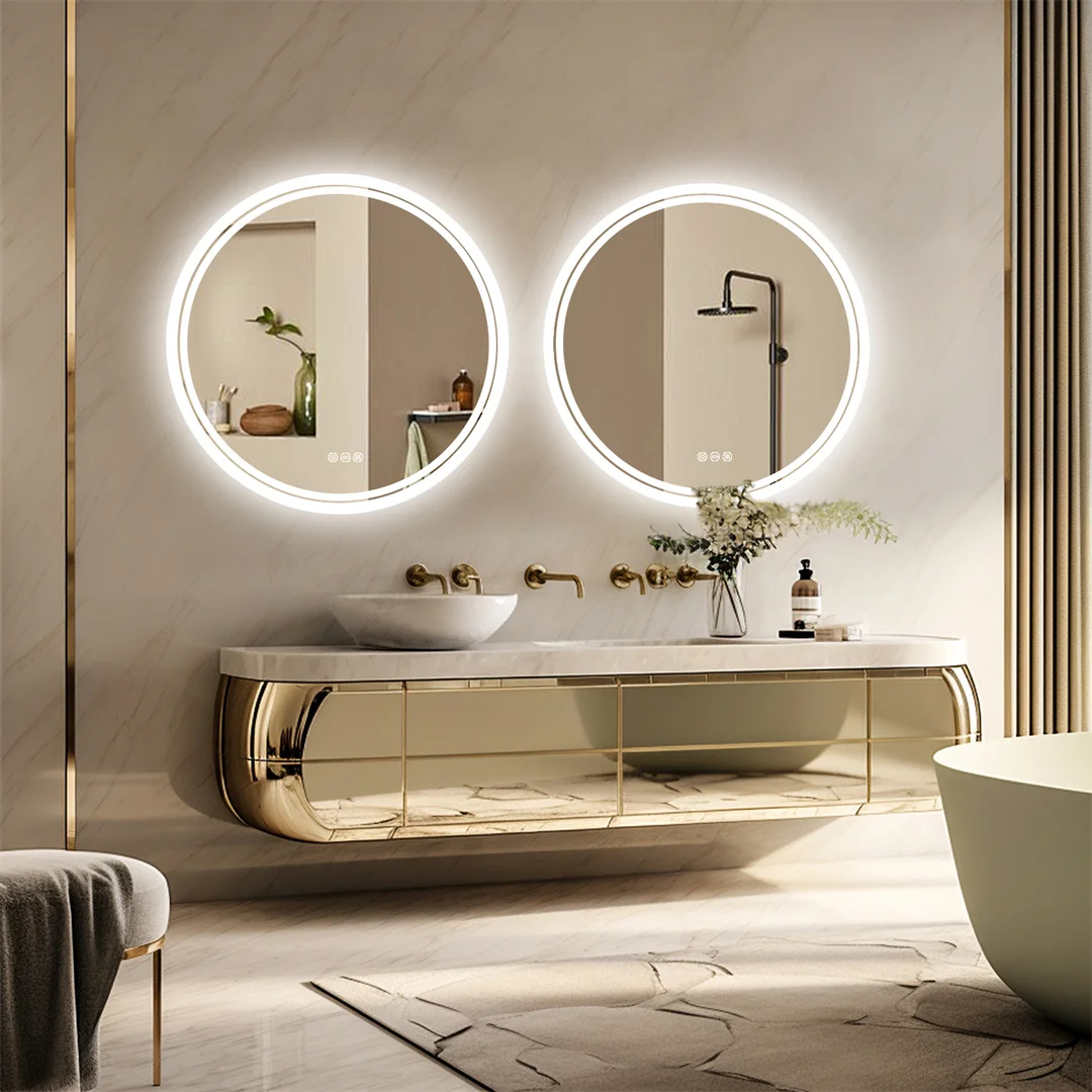 LUVODI 80cm Round Bathroom Mirror with Intelligent Illuminate Touch Screen Dimmable Anti-Fog LED Light for Bathroom