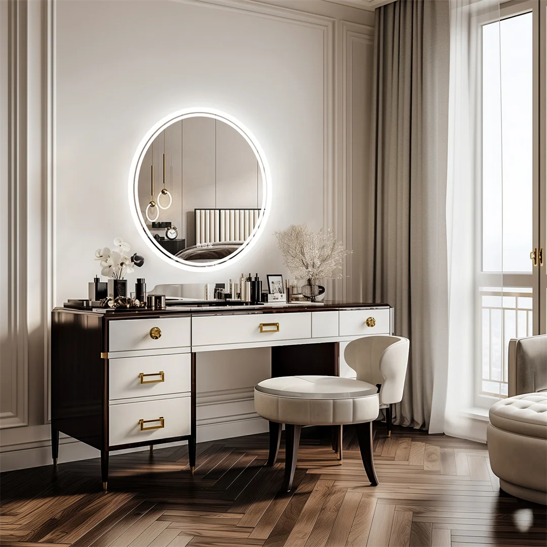 LUVODI 80cm Round Bathroom Mirror with Intelligent Illuminate Touch Screen Dimmable Anti-Fog LED Light for Bathroom
