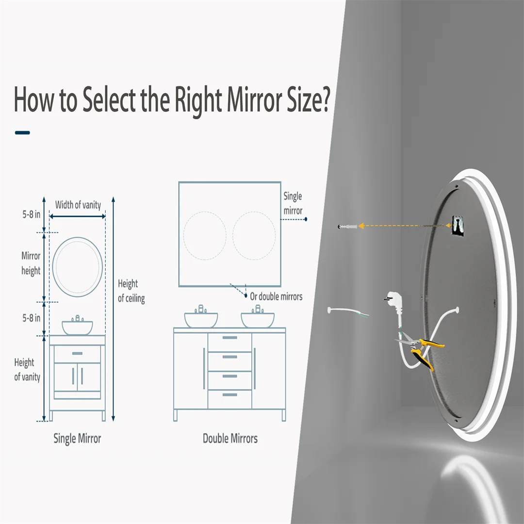 LUVODI 80cm Round Bathroom Mirror with Intelligent Illuminate Touch Screen Dimmable Anti-Fog LED Light for Bathroom