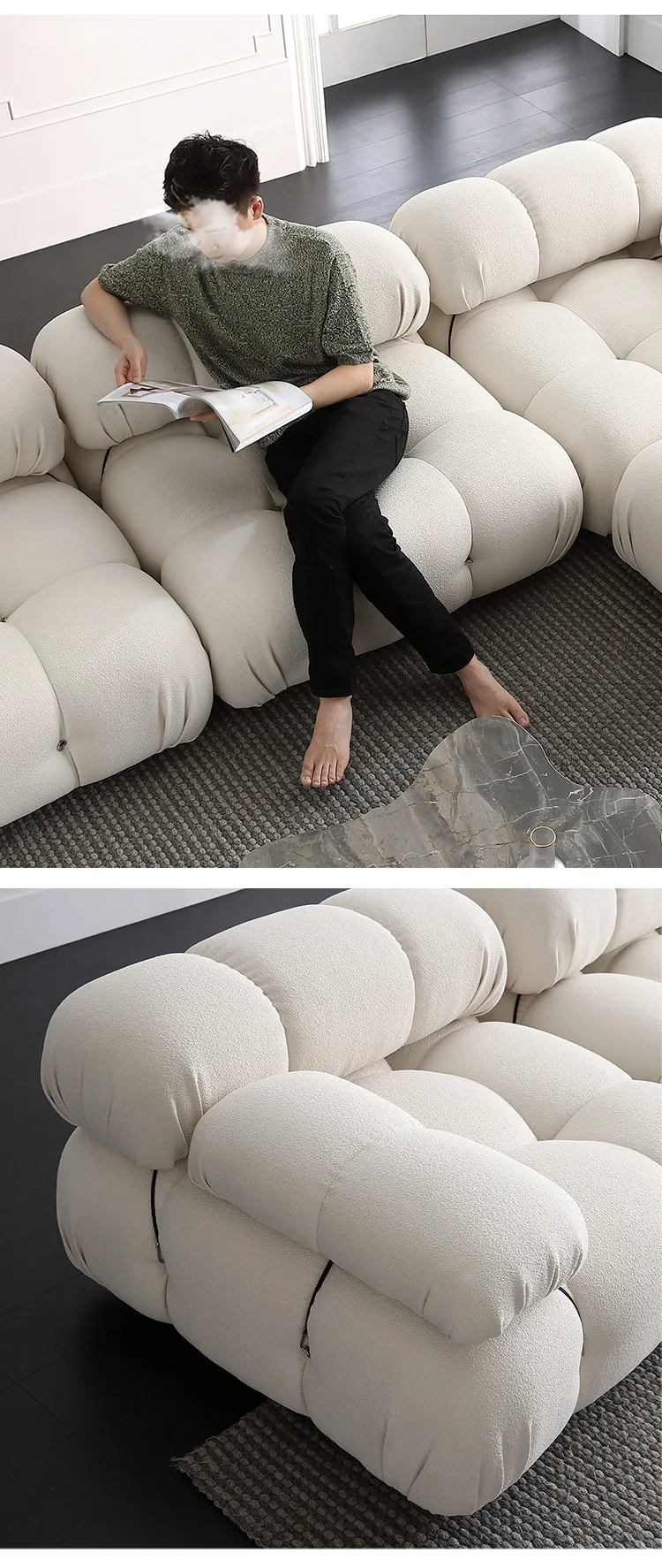 Any Size Custom Cream Teddy Fabric Modular Sofa Combine Modules High Elastic Latex Foam Fill Nordic Minimalist Living Room Sofa Any Size Custom Cream Teddy Fabric Modular Sofa Combine Modules High Elastic Latex Foam Fill Nordic Minimalist Living Room Sofa
