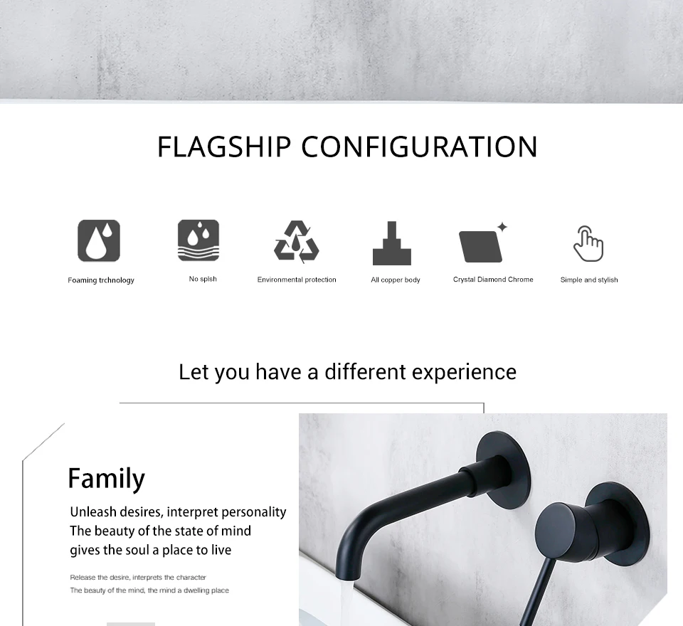 Bathroom Basin Faucet Sink Tap Wash Mixer Hot And Cold Water Wall Mounted Spout Bath Single Handle Ceramic Cartridge Crane