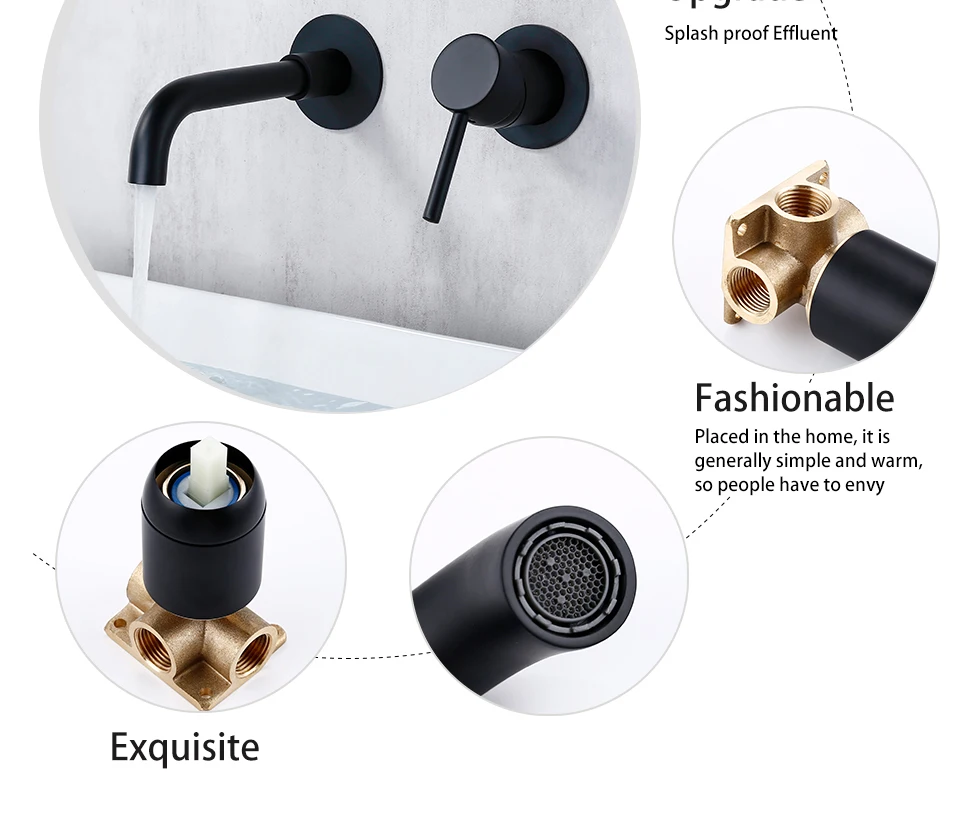 Bathroom Basin Faucet Sink Tap Wash Mixer Hot And Cold Water Wall Mounted Spout Bath Single Handle Ceramic Cartridge Crane