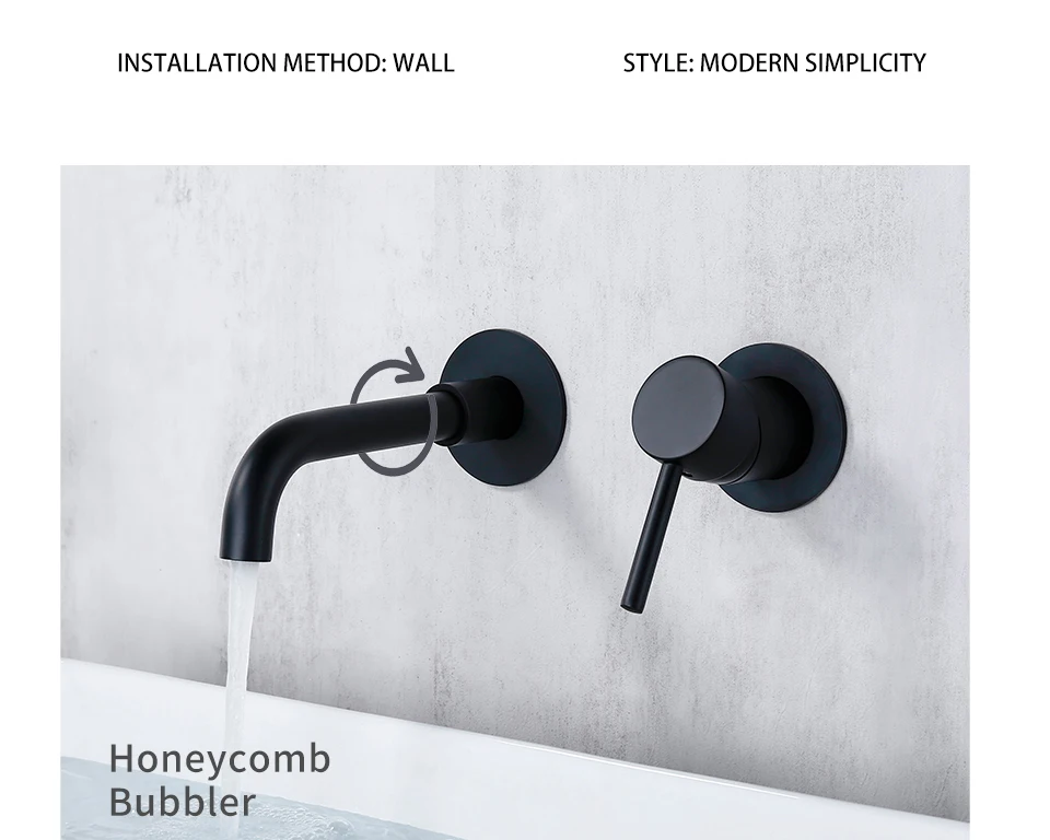 Bathroom Basin Faucet Sink Tap Wash Mixer Hot And Cold Water Wall Mounted Spout Bath Single Handle Ceramic Cartridge Crane