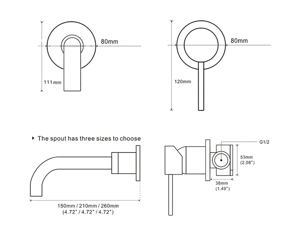 Bathroom Basin Faucet Sink Tap Wash Mixer Hot And Cold Water Wall Mounted Spout Bath Single Handle Ceramic Cartridge Crane
