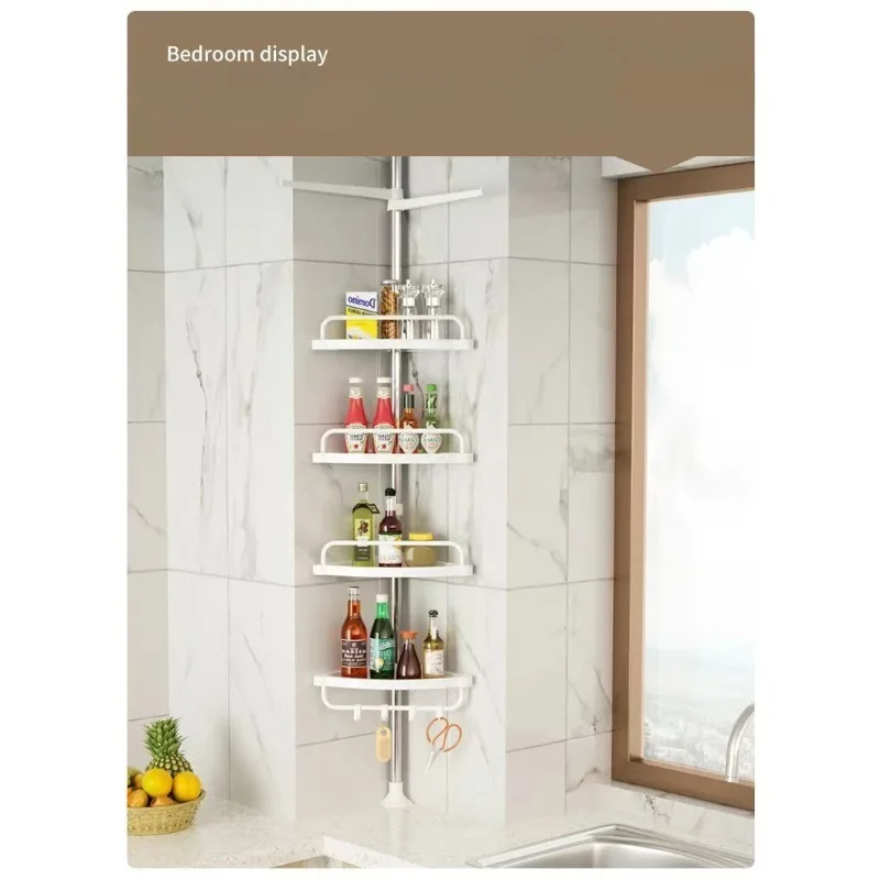 Bathroom rack Stainless steel telescopic rod is upright, toilet storage wall turns corner three