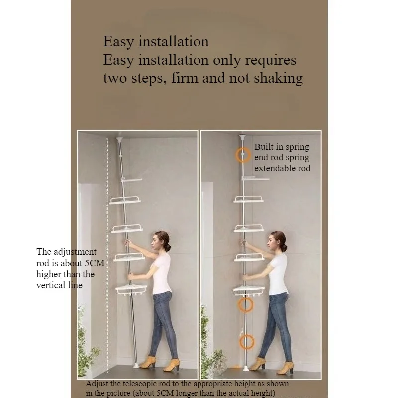 Bathroom rack Stainless steel telescopic rod is upright, toilet storage wall turns corner three
