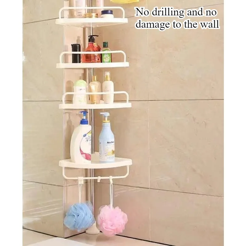 Bathroom rack Stainless steel telescopic rod is upright, toilet storage wall turns corner three