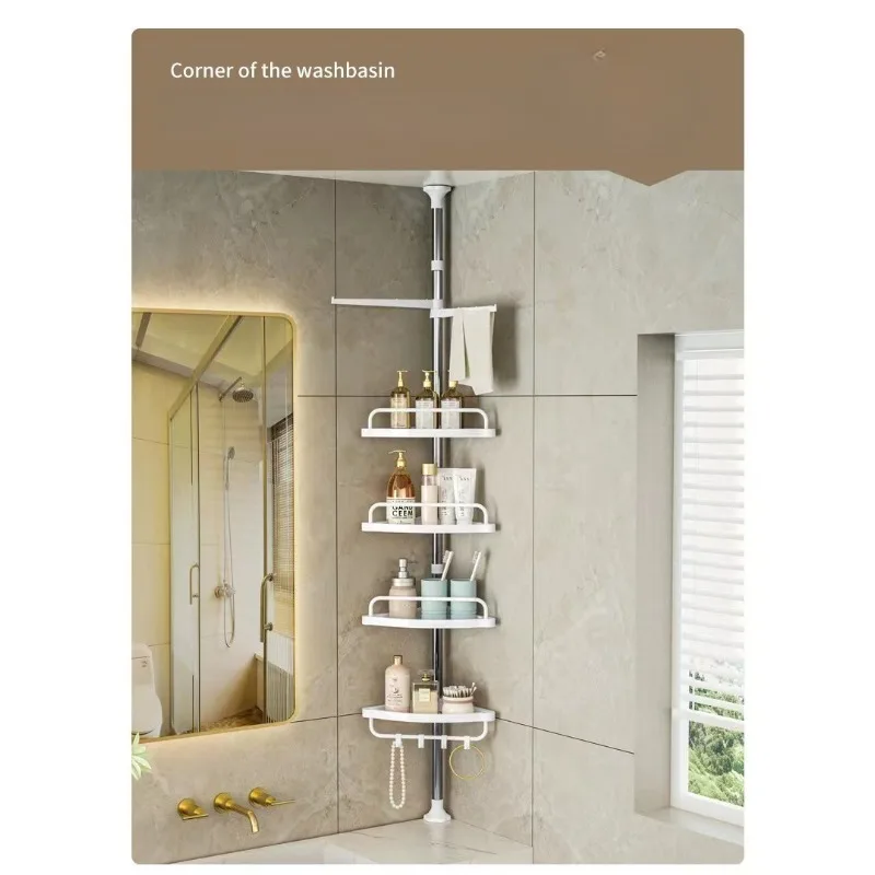 Bathroom rack Stainless steel telescopic rod is upright, toilet storage wall turns corner three
