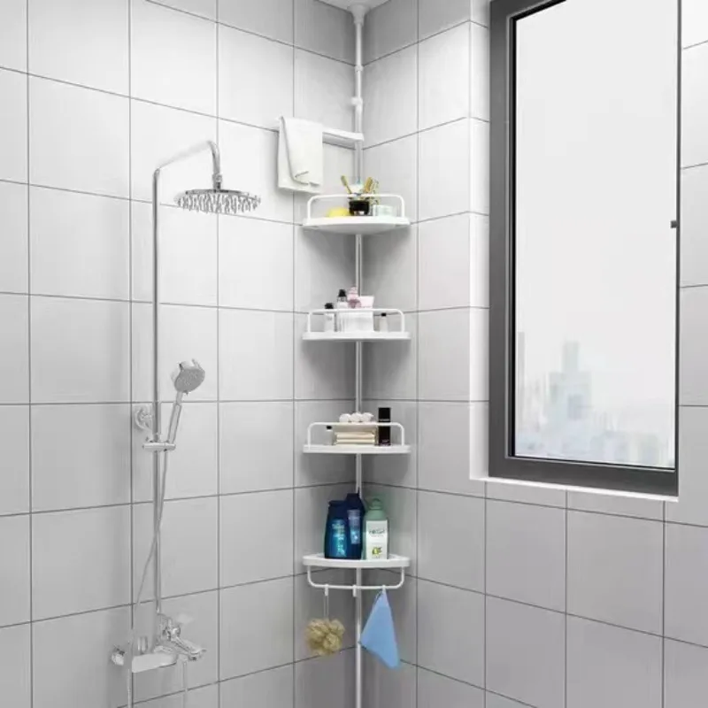 Bathroom rack Stainless steel telescopic rod is upright, toilet storage wall turns corner three