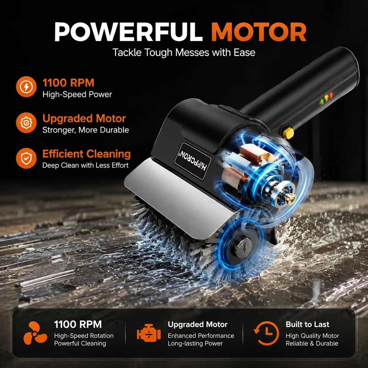 Hippcron Rechargeable Electric Grill Brush 1100 RPM – 304 Stainless Steel Barbecue Cleaning Tools Ergonomic Non-Slip Handle Hippcron Rechargeable Electric Grill Brush 1100 RPM – 304 Stainless Steel Barbecue Cleaning Tools Ergonomic Non-Slip Handle