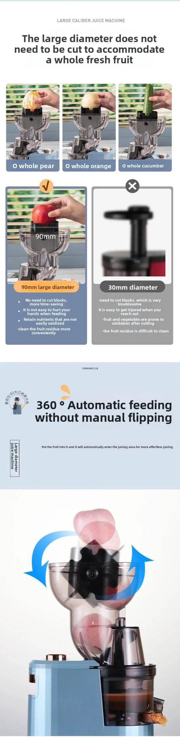 Household Slow Juicer Large Caliber Juice Extractor Pulp Separation Machine with Juice Cup