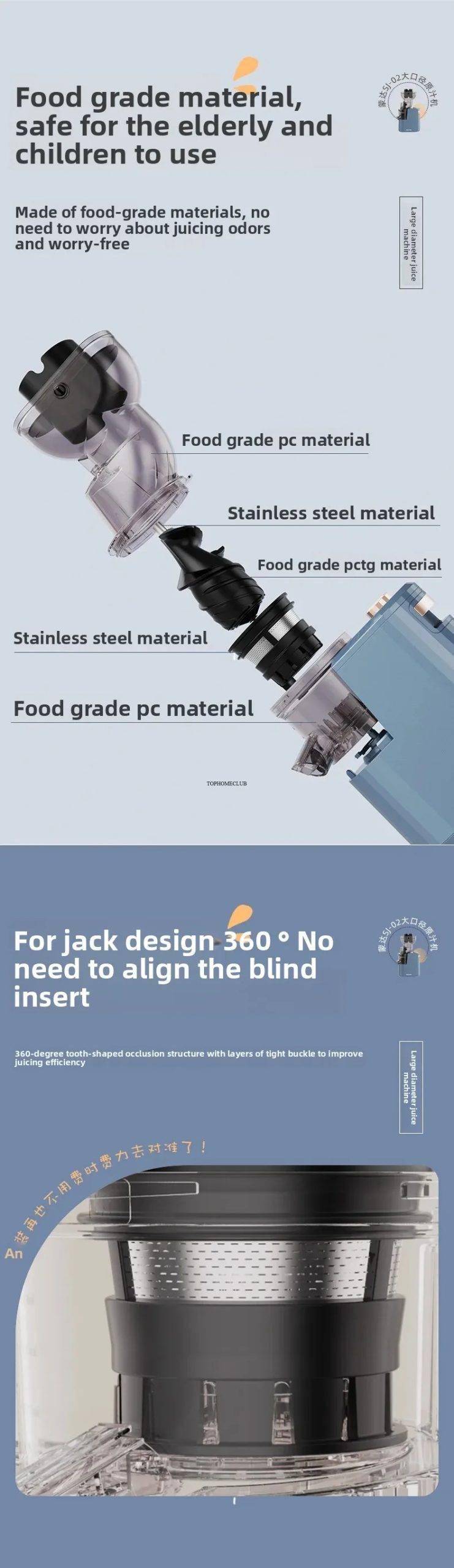 Household Slow Juicer Large Caliber Juice Extractor Pulp Separation Machine with Juice Cup