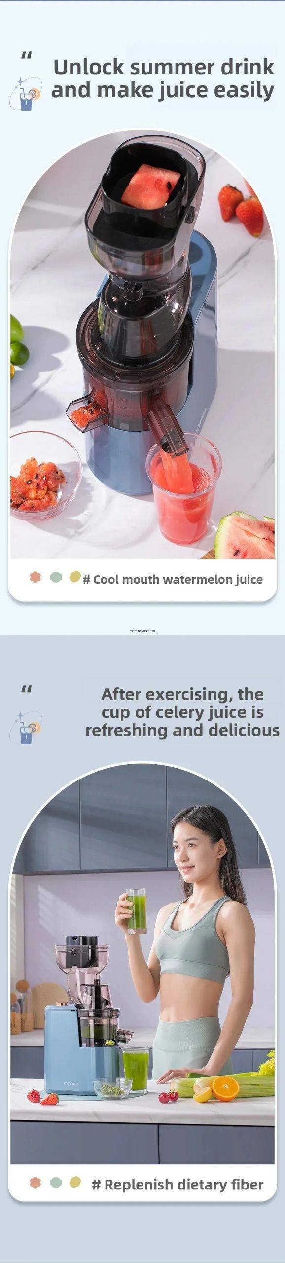 Household Slow Juicer Large Caliber Juice Extractor Pulp Separation Machine with Juice Cup