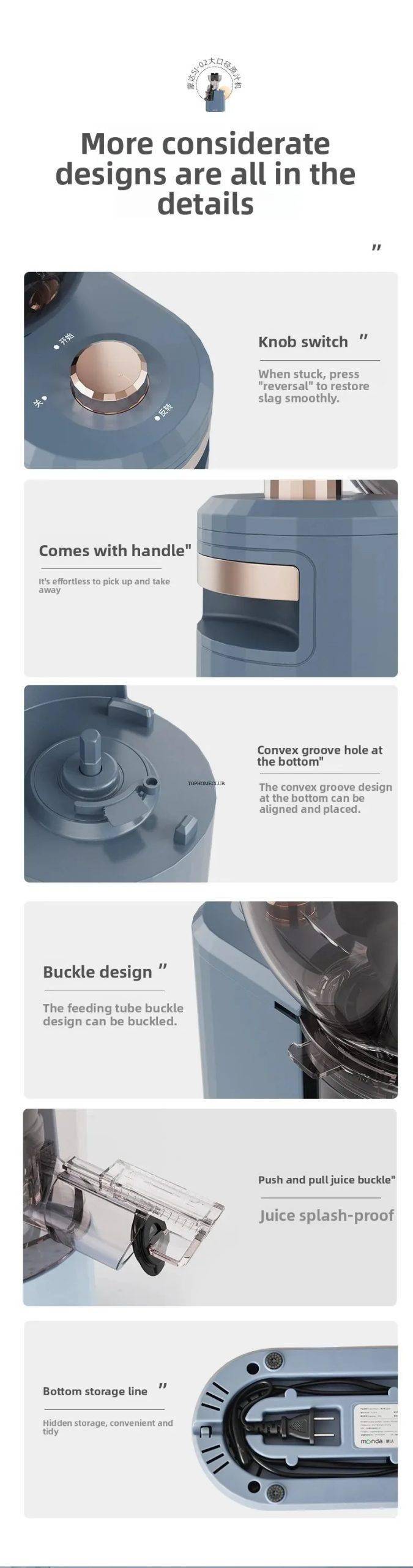 Household Slow Juicer Large Caliber Juice Extractor Pulp Separation Machine with Juice Cup