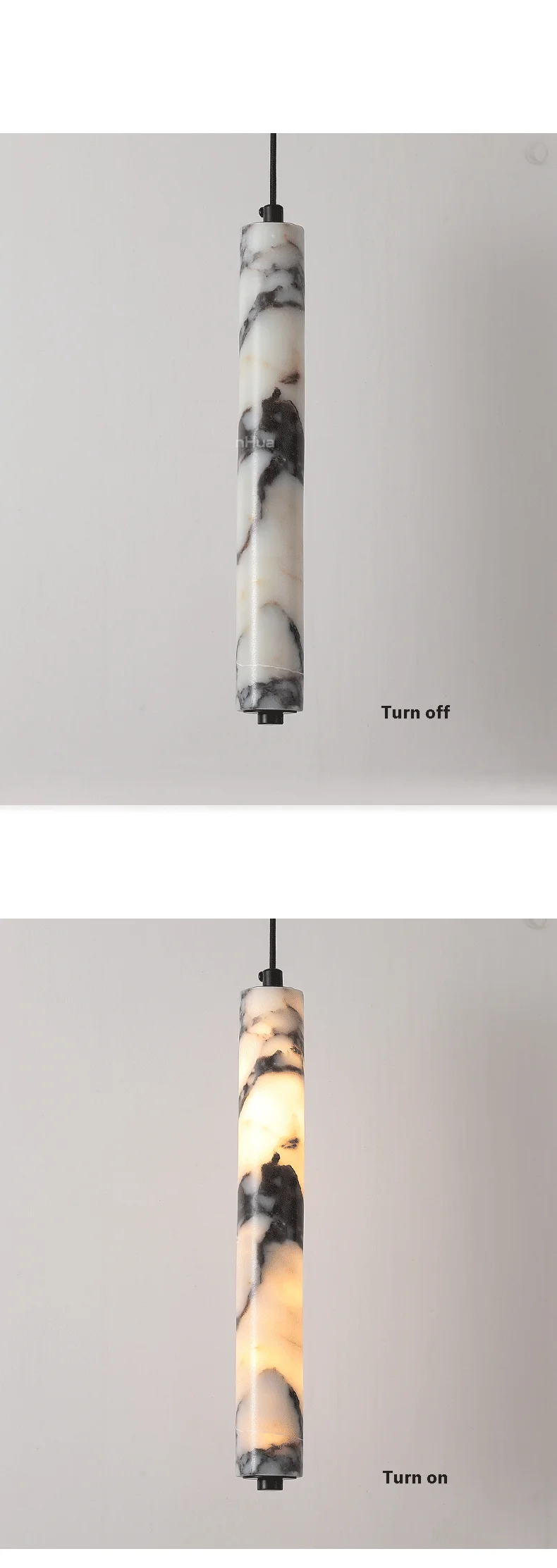 Luxury Black Cylinder Natural Stone Pendant Lamp High-end Bedside LED Chandelier Living Room Decoration Home Hanging Lights