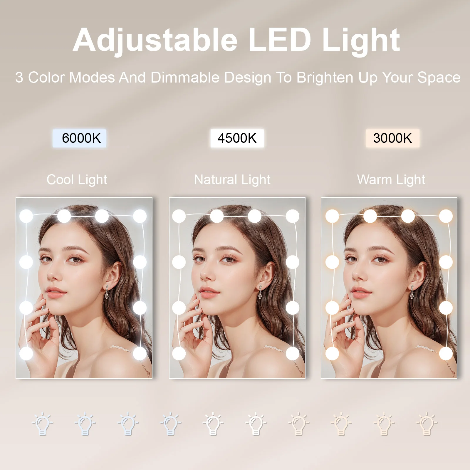 Modern White Dressing Table Stool Set with 3-Color Adjustable LED Light Mirror 4 Drawers For Bedroom Living Room Vanity Table Modern White Dressing Table Stool Set with 3-Color Adjustable LED Light Mirror 4 Drawers For Bedroom Living Room Vanity Table