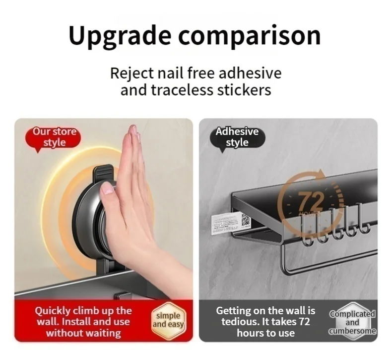 No Drill Suction Cup Suction Bathroom Rack Bathroom Shelf Toilet Space Aluminum Hanging Rack Bathroom Organizer Hang On The Wall