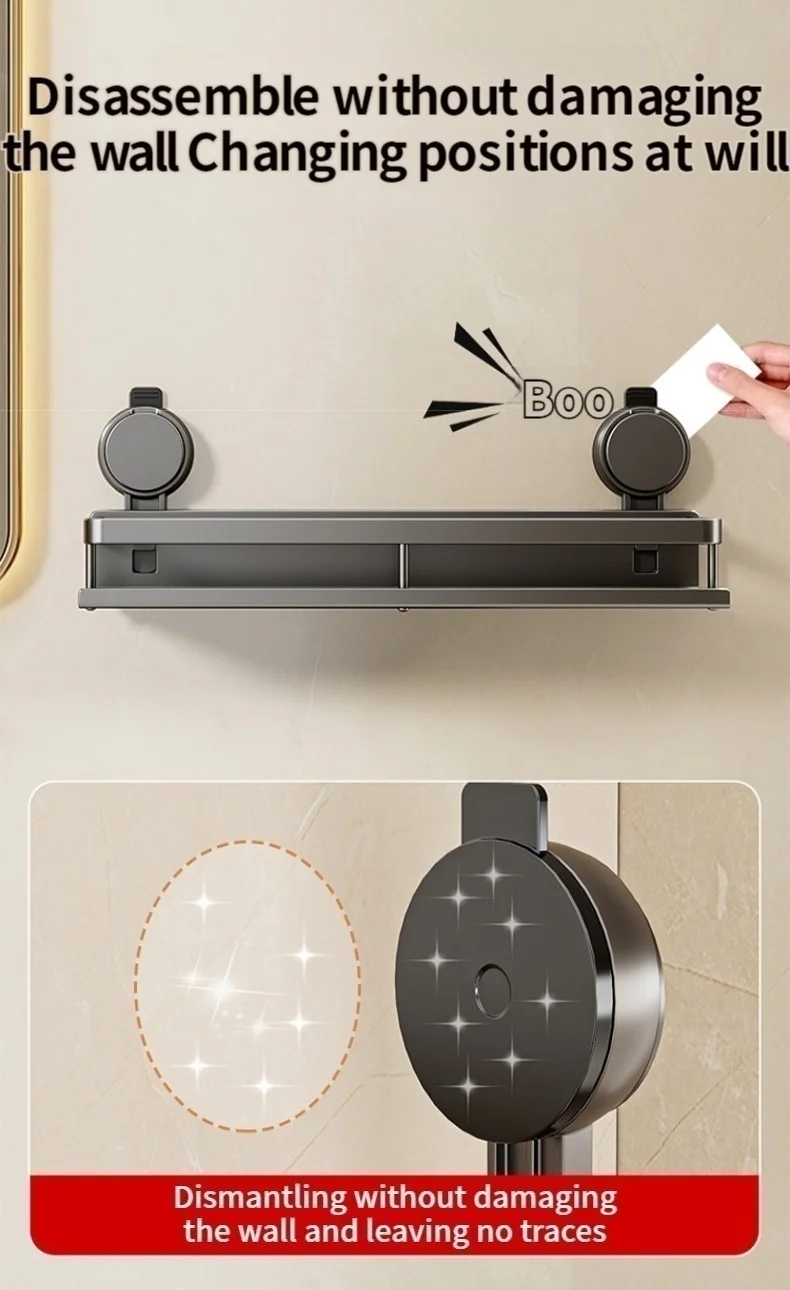 No Drill Suction Cup Suction Bathroom Rack Bathroom Shelf Toilet Space Aluminum Hanging Rack Bathroom Organizer Hang On The Wall