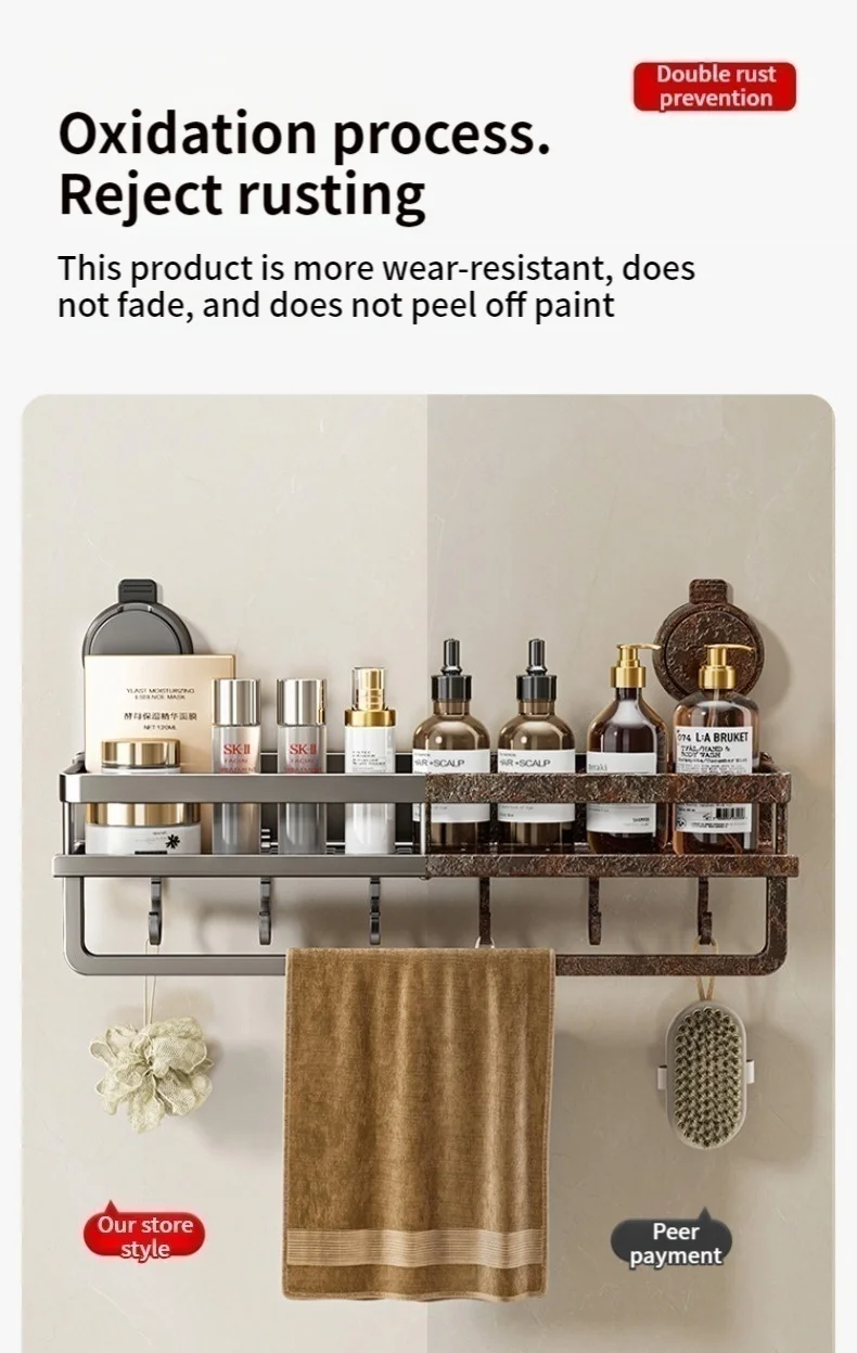 No Drill Suction Cup Suction Bathroom Rack Bathroom Shelf Toilet Space Aluminum Hanging Rack Bathroom Organizer Hang On The Wall