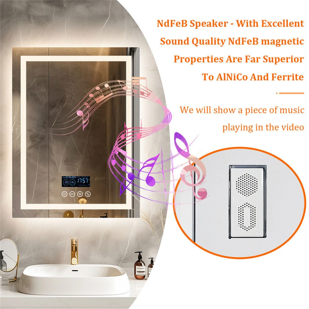 Smart LED Bathroom Mirror Rectangle Wall Mount Mirror w Bluetooth Speaker BATHROOM ACCESSORIES Smart LED Bathroom Mirror Rectangle Wall Mount Mirror w Bluetooth Speaker BATHROOM ACCESSORIES