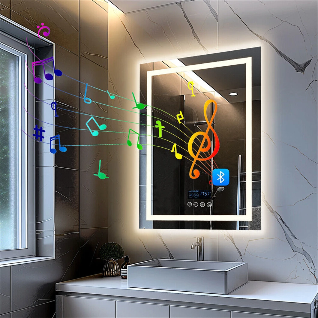 Smart LED Bathroom Mirror Rectangle Wall Mount Mirror w Bluetooth Speaker BATHROOM ACCESSORIES Smart LED Bathroom Mirror Rectangle Wall Mount Mirror w Bluetooth Speaker BATHROOM ACCESSORIES