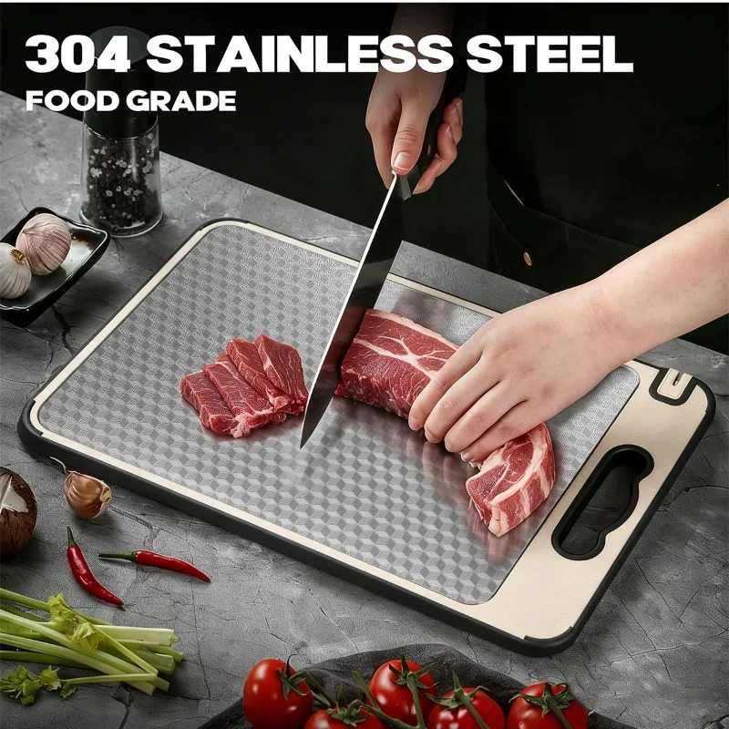 Stainless Steel Cutting Board for Kitchen Food-Grade Diamond-Pattern Large Chopping Board Non-Slip Double Sided Cutting Board