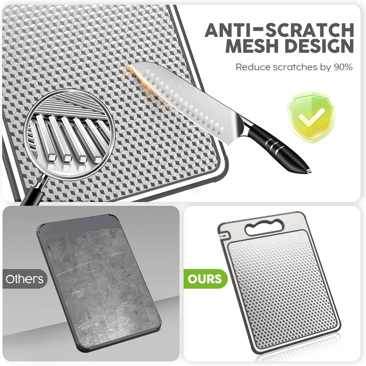 Stainless Steel Cutting Board for Kitchen Food-Grade Diamond-Pattern Large Chopping Board Non-Slip Double Sided Cutting Board