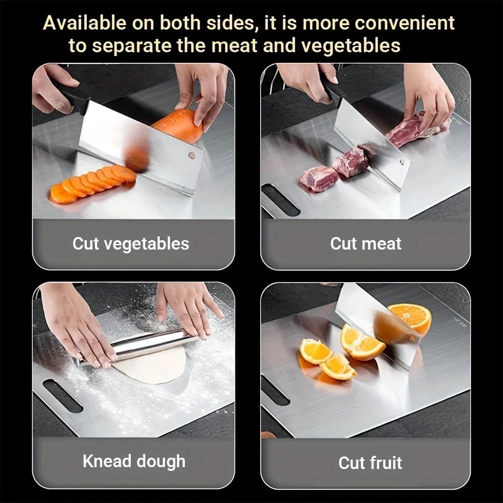 Stainless Steel Cutting Board for Kitchen Food-Grade Diamond-Pattern Large Chopping Board Non-Slip Double Sided Cutting Board