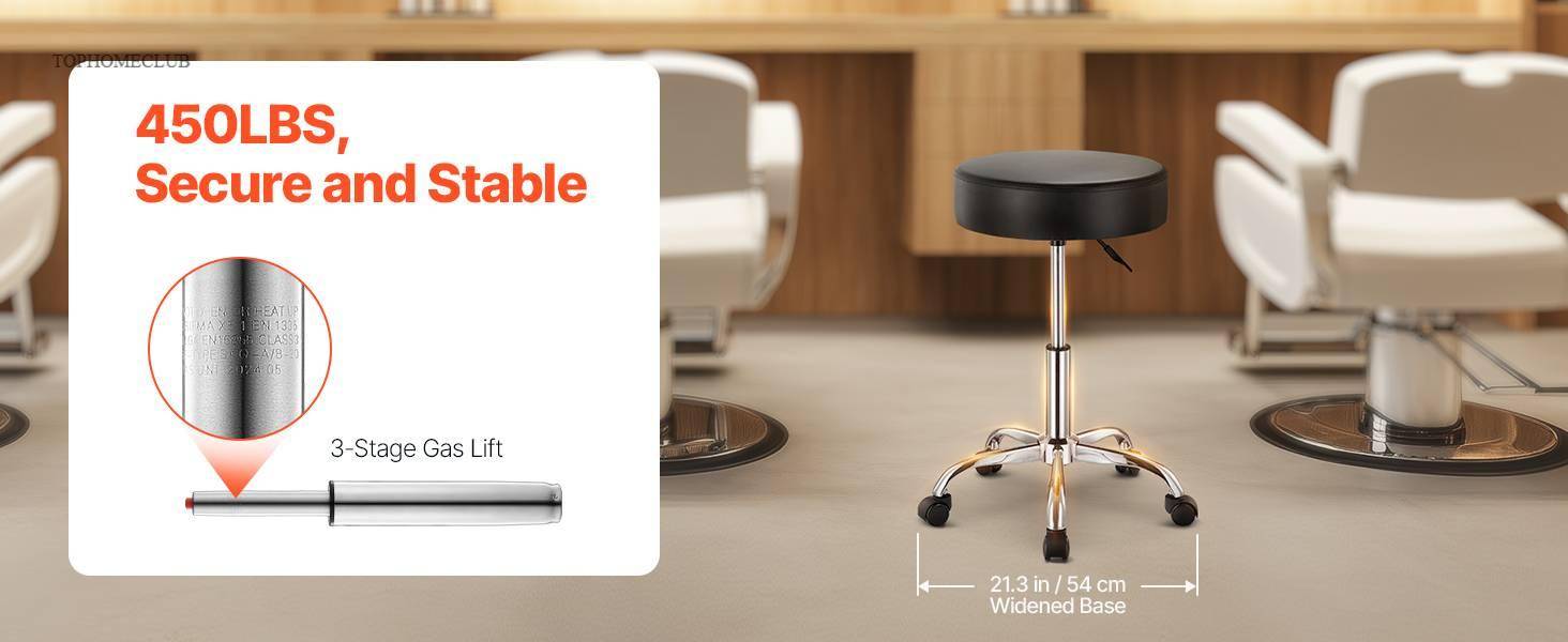 SucceBuy Rolling Stool w/ Wheels 450 LBS Weight Capacity Round Rolling Stool Chair Height Adjustable for Salon Spa Tattoo Clinic