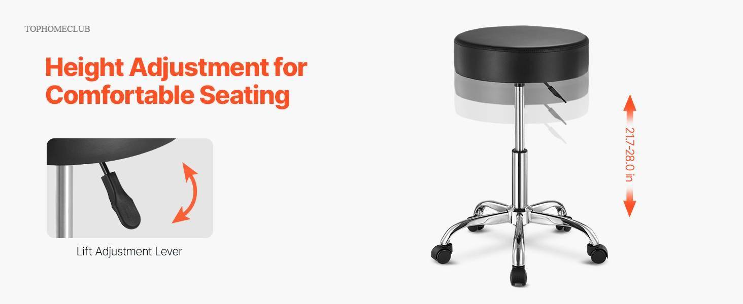 SucceBuy Rolling Stool w/ Wheels 450 LBS Weight Capacity Round Rolling Stool Chair Height Adjustable for Salon Spa Tattoo Clinic