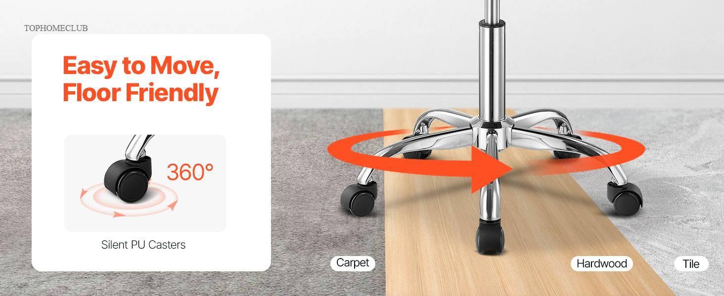 SucceBuy Rolling Stool w/ Wheels 450 LBS Weight Capacity Round Rolling Stool Chair Height Adjustable for Salon Spa Tattoo Clinic