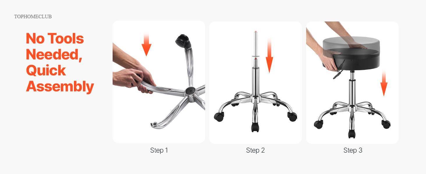 SucceBuy Rolling Stool w/ Wheels 450 LBS Weight Capacity Round Rolling Stool Chair Height Adjustable for Salon Spa Tattoo Clinic
