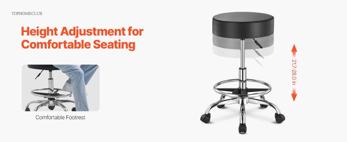 SucceBuy Rolling Stool w/ Wheels 450 LBS Weight Capacity Round Rolling Stool Chair Height Adjustable for Salon Spa Tattoo Clinic